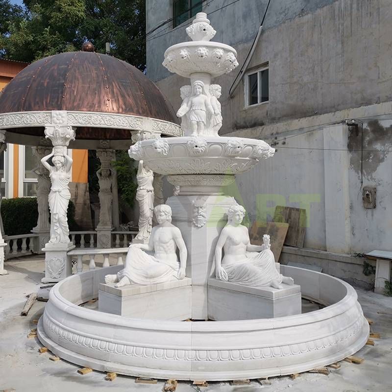 Hand Carved Natural Stone Round Water Fountains For Garden Decoration