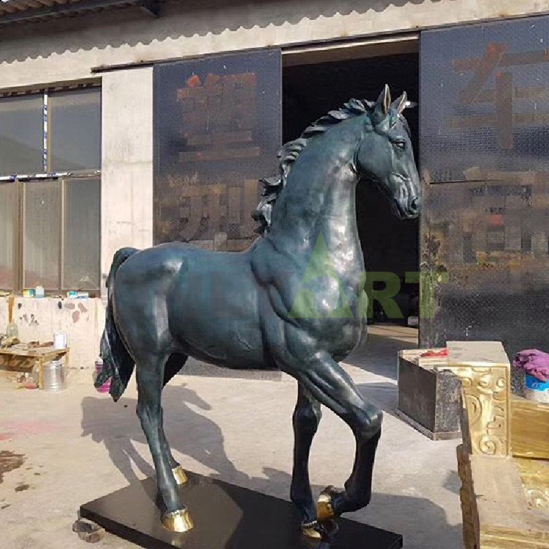 Bronze Armored Knight and Horse with Jousting LanceMedieval Sculpture